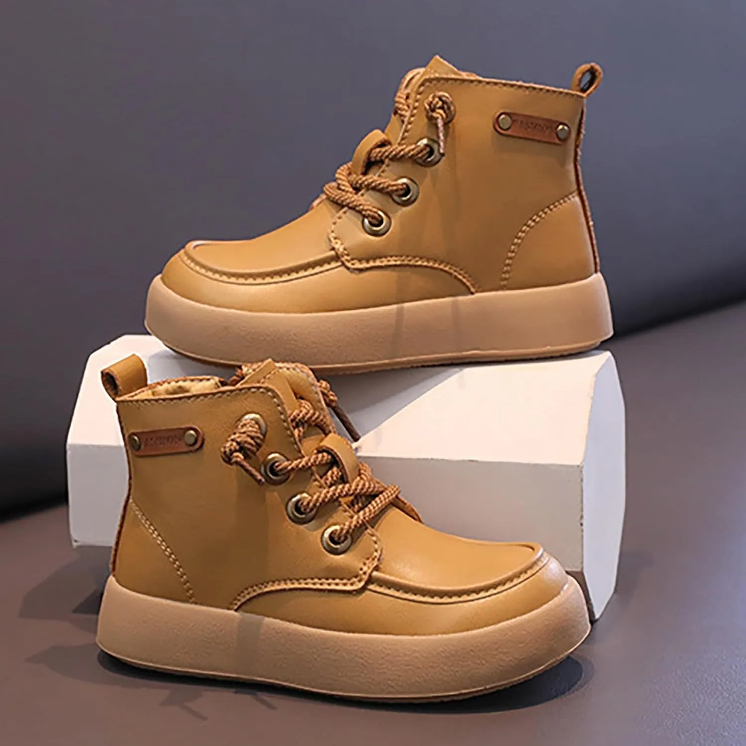 Kids Girls School Ankle Boots for Little Child Classic Water-Proof Comfort Work Boot Unisex Lace-Up Snow Boots