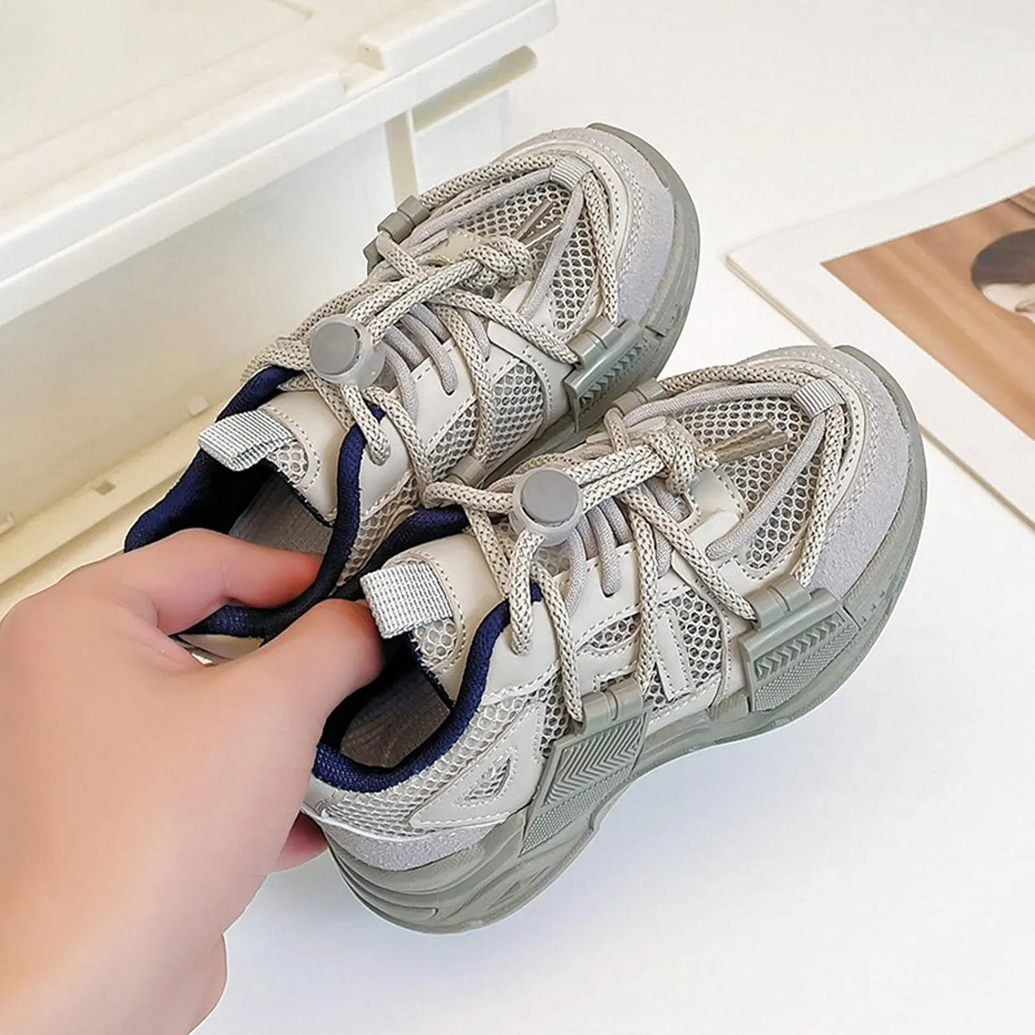 Kids Mesh Sneakers Boys Girls Lace-up Tennis Lightweight Anti Slip Breathable Walking Casual Sport Shoes