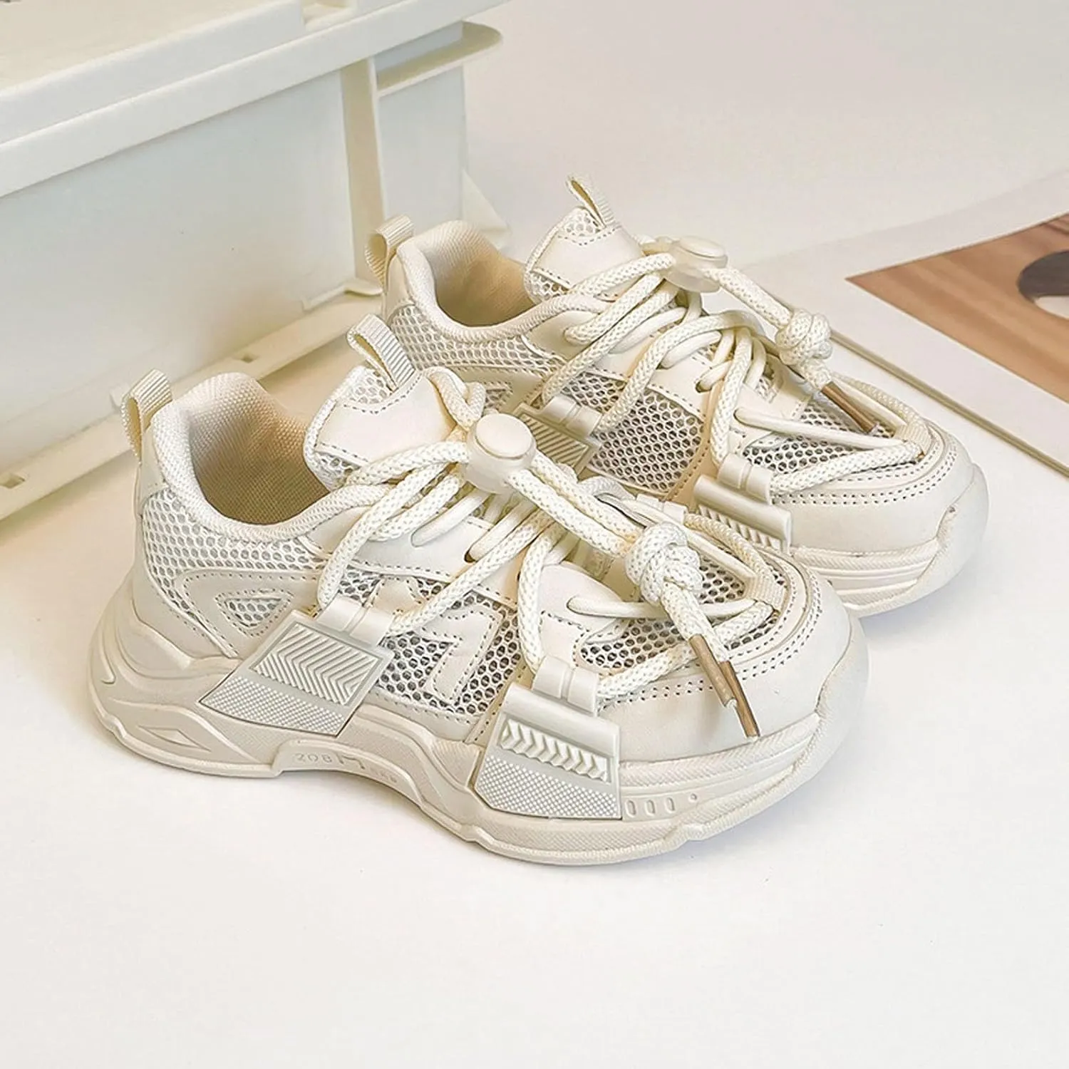 Kids Mesh Sneakers Boys Girls Lace-up Tennis Lightweight Anti Slip Breathable Walking Casual Sport Shoes