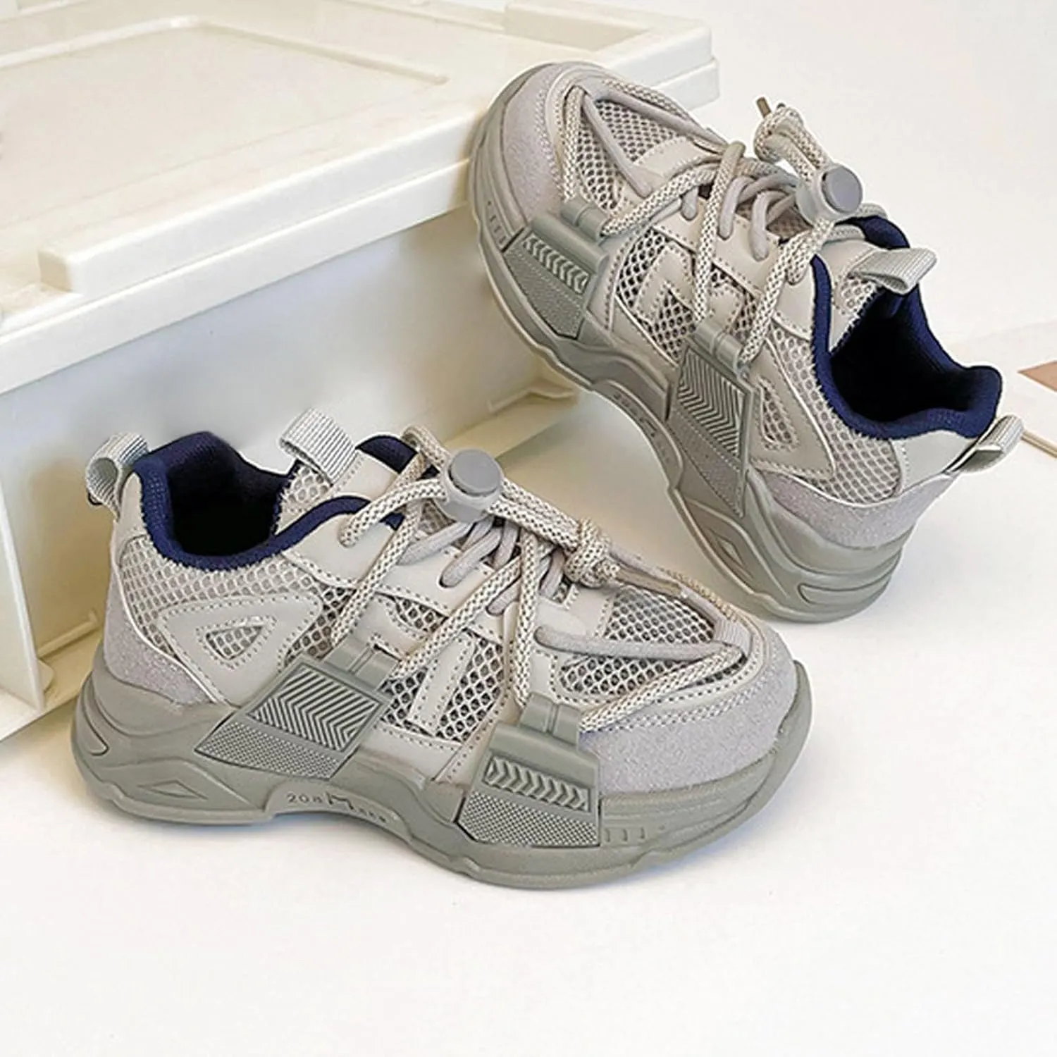 Kids Mesh Sneakers Boys Girls Lace-up Tennis Lightweight Anti Slip Breathable Walking Casual Sport Shoes