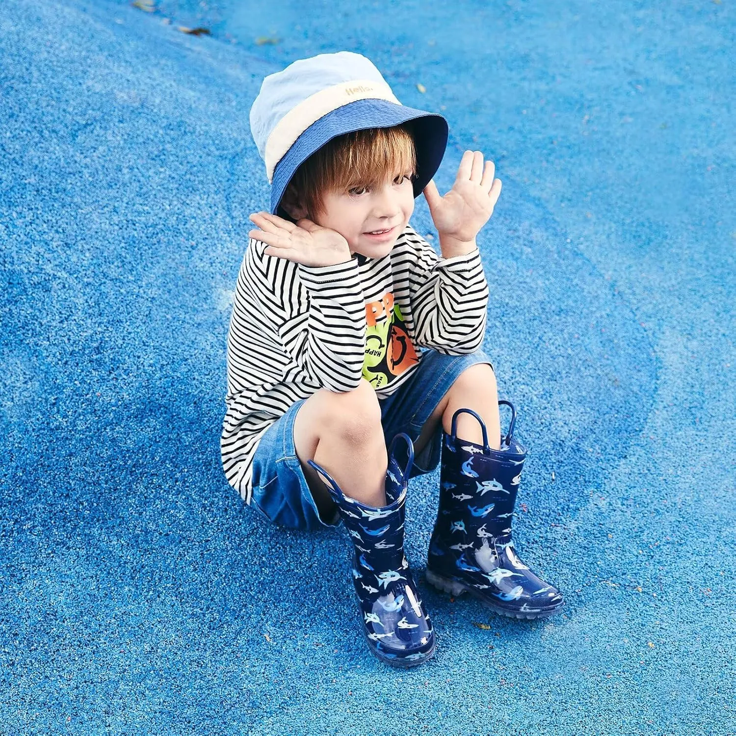 Kids Toddler Rain Boots for Girls Boys Light Up Waterproof Rain Shoes Patterns and Glitter Boot with Easy On Handles