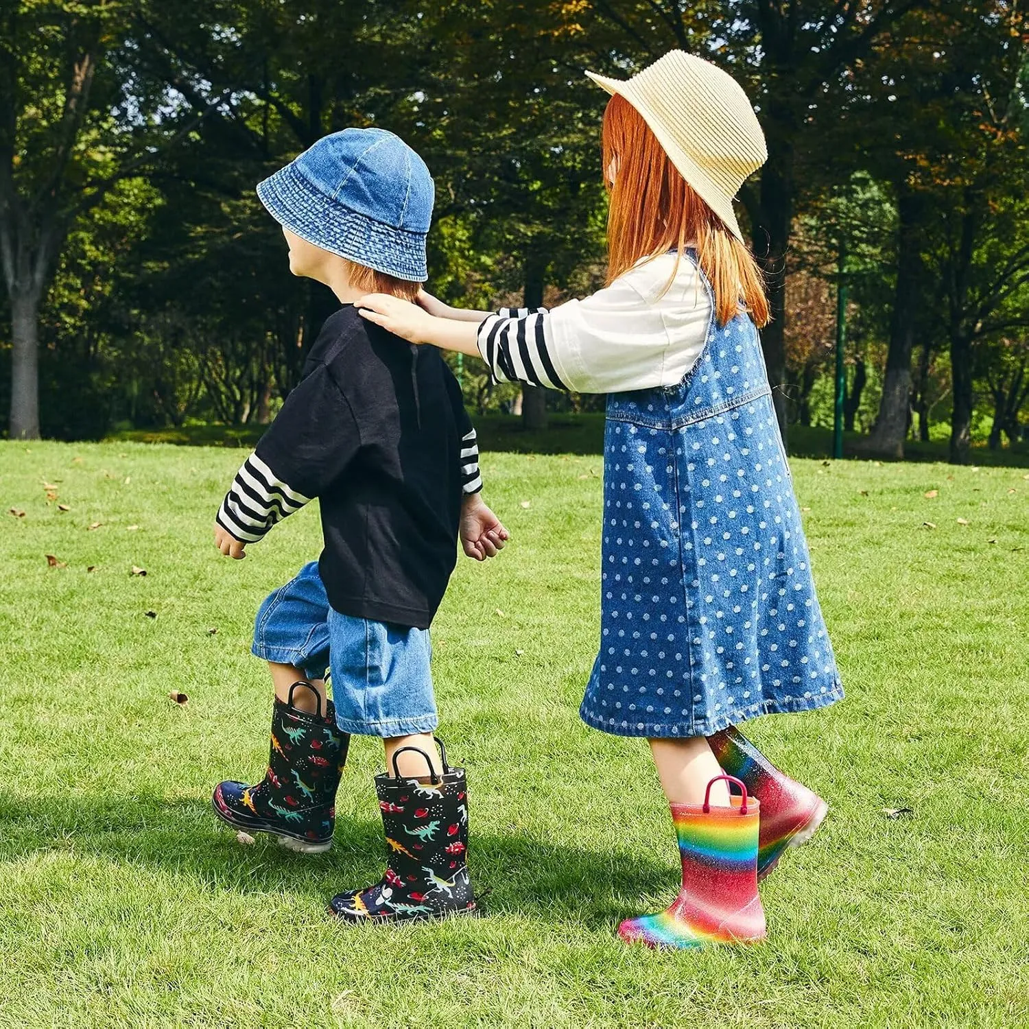 Kids Toddler Rain Boots for Girls Boys Light Up Waterproof Rain Shoes Patterns and Glitter Boot with Easy On Handles