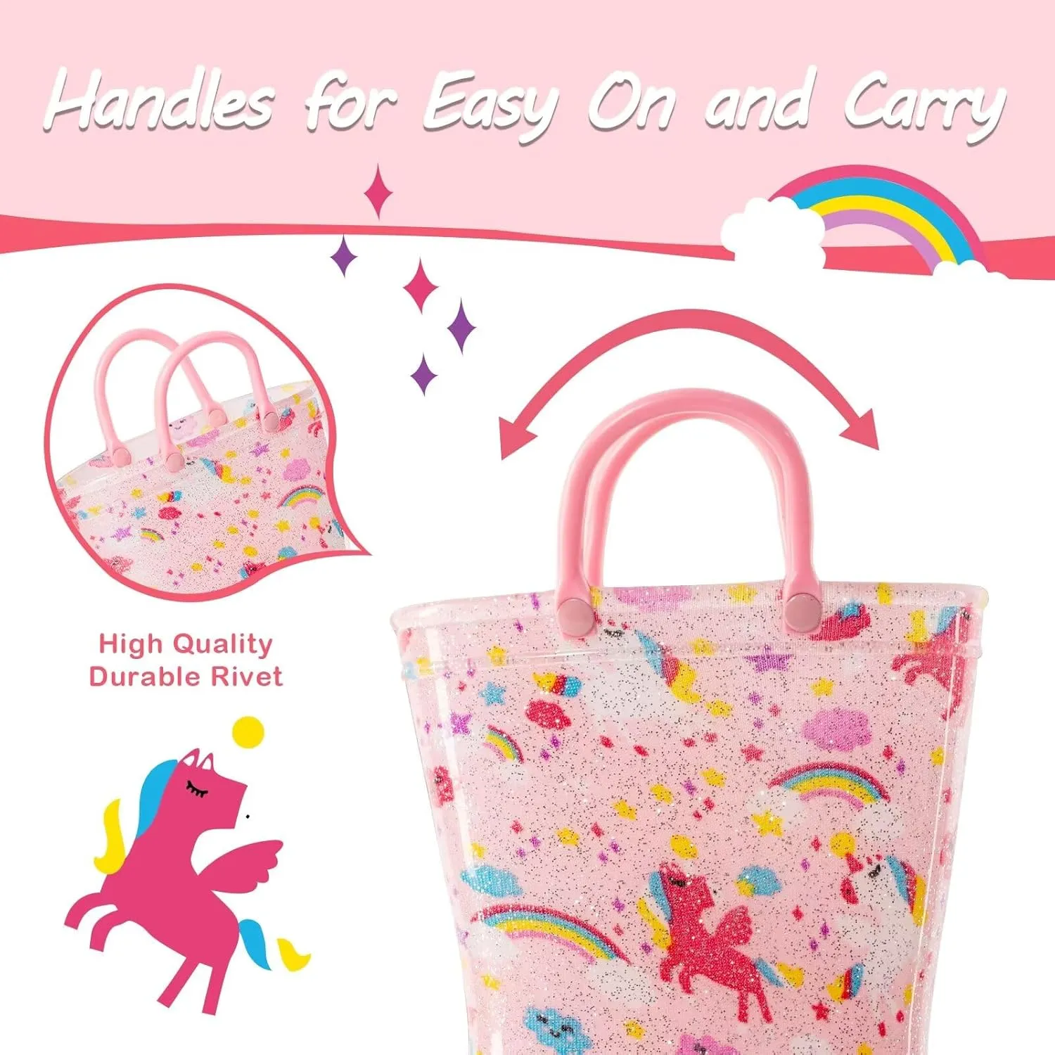 Kids Toddler Rain Boots for Girls Boys Light Up Waterproof Rain Shoes Patterns and Glitter Boot with Easy On Handles