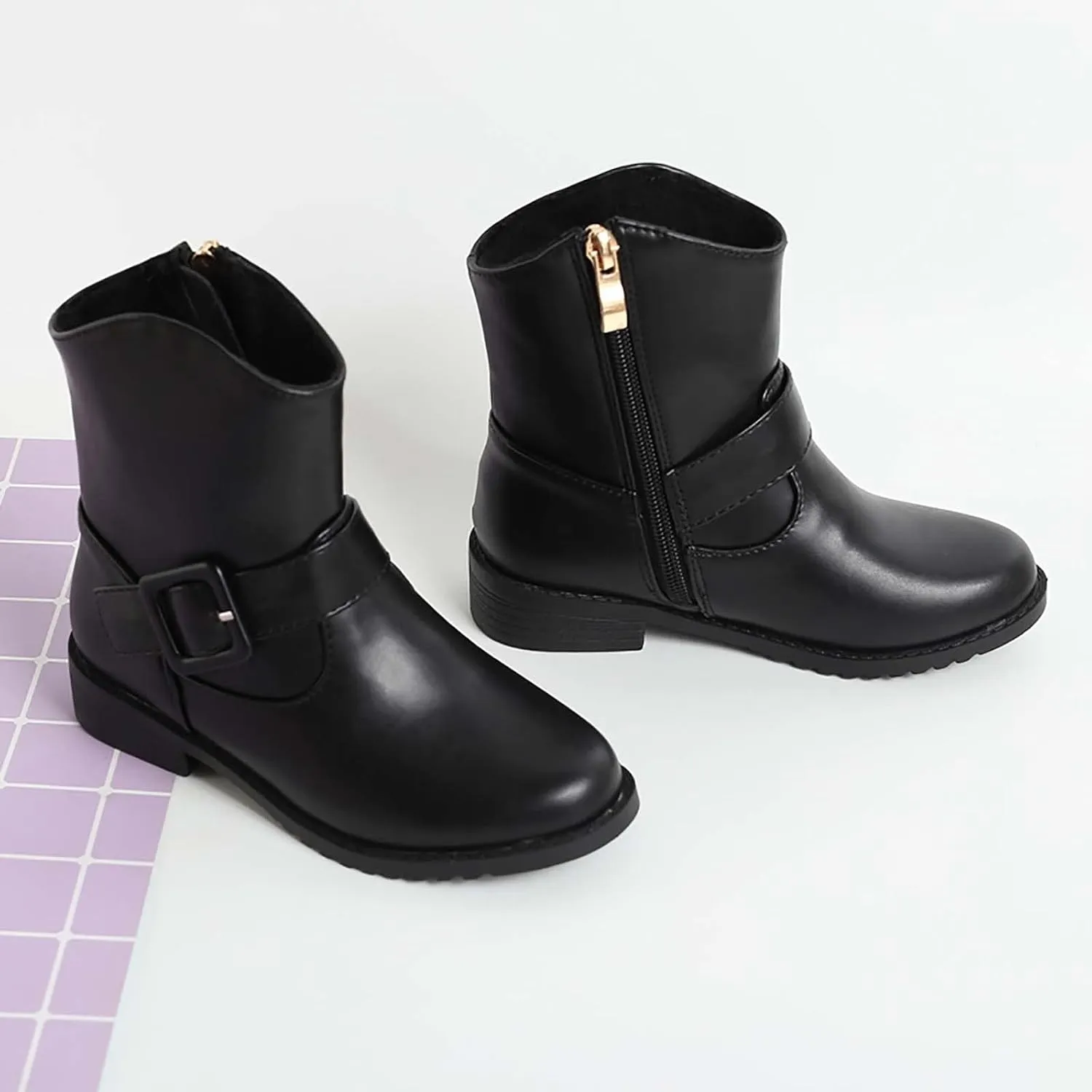 Kids Winter Boots for Girls Non Slip Lightweight Breathable Comfortable Ankle Warm Booties for Winter Outdoor (Black, 10.5-11 Years)