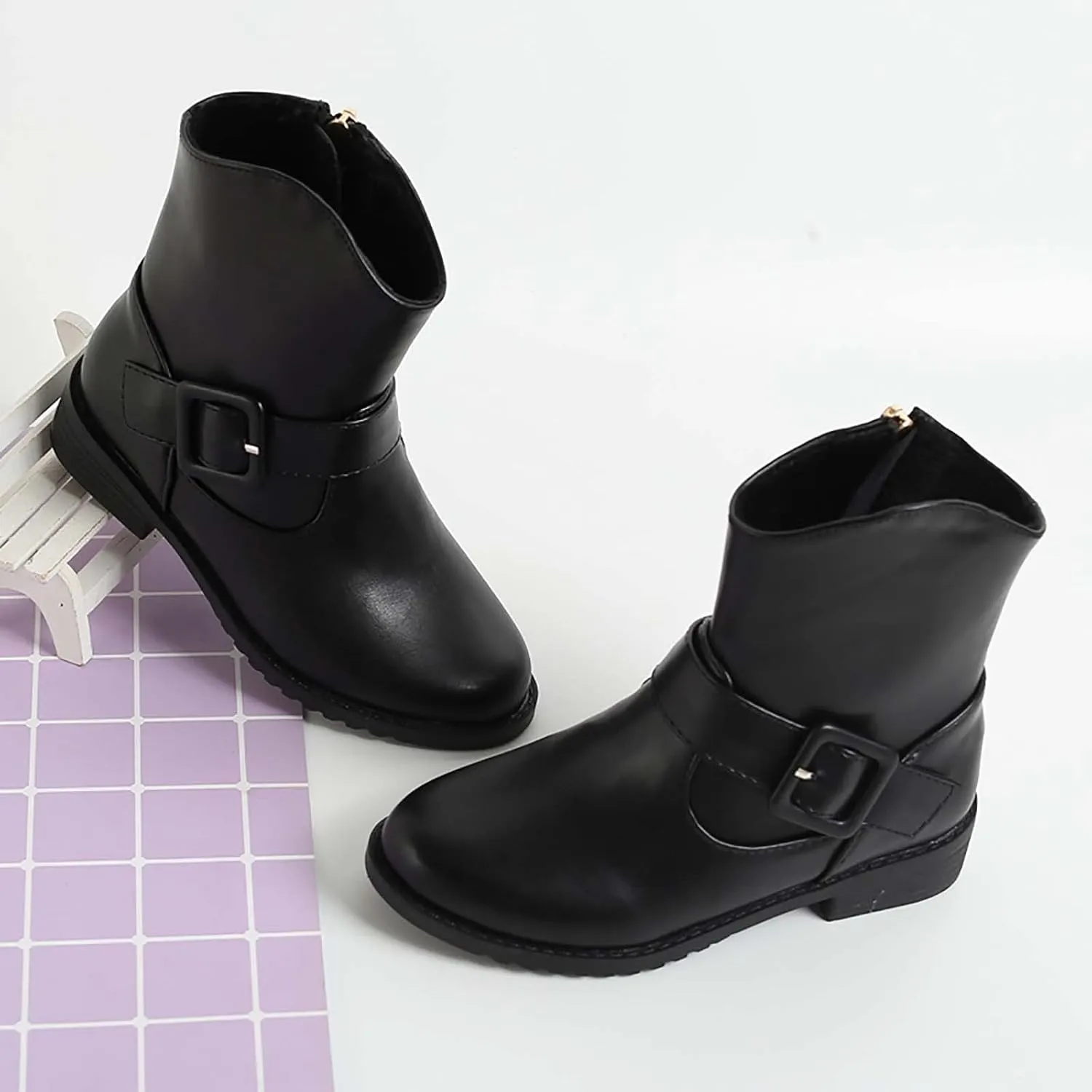 Kids Winter Boots for Girls Non Slip Lightweight Breathable Comfortable Ankle Warm Booties for Winter Outdoor (Black, 10.5-11 Years)