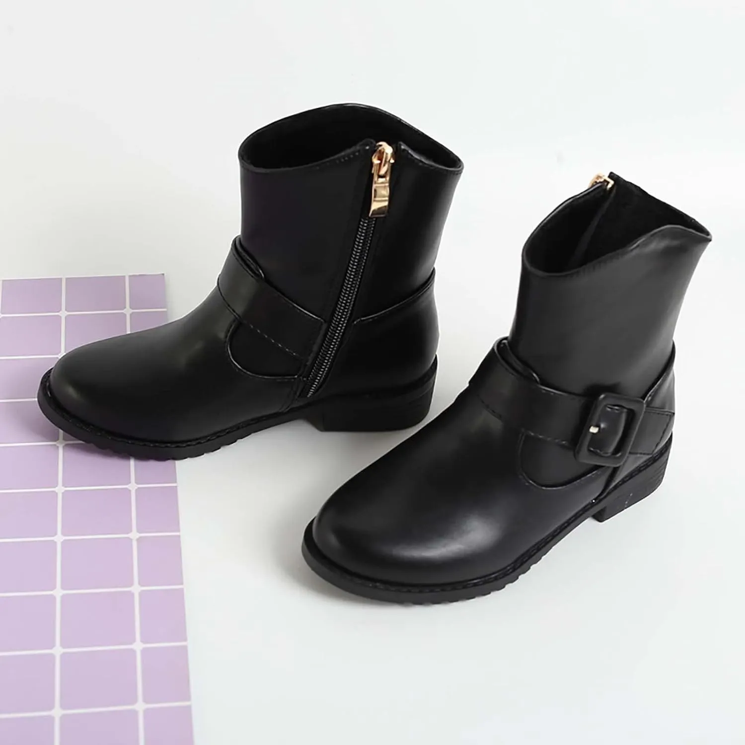 Kids Winter Boots for Girls Non Slip Lightweight Breathable Comfortable Ankle Warm Booties for Winter Outdoor (Black, 10.5-11 Years)
