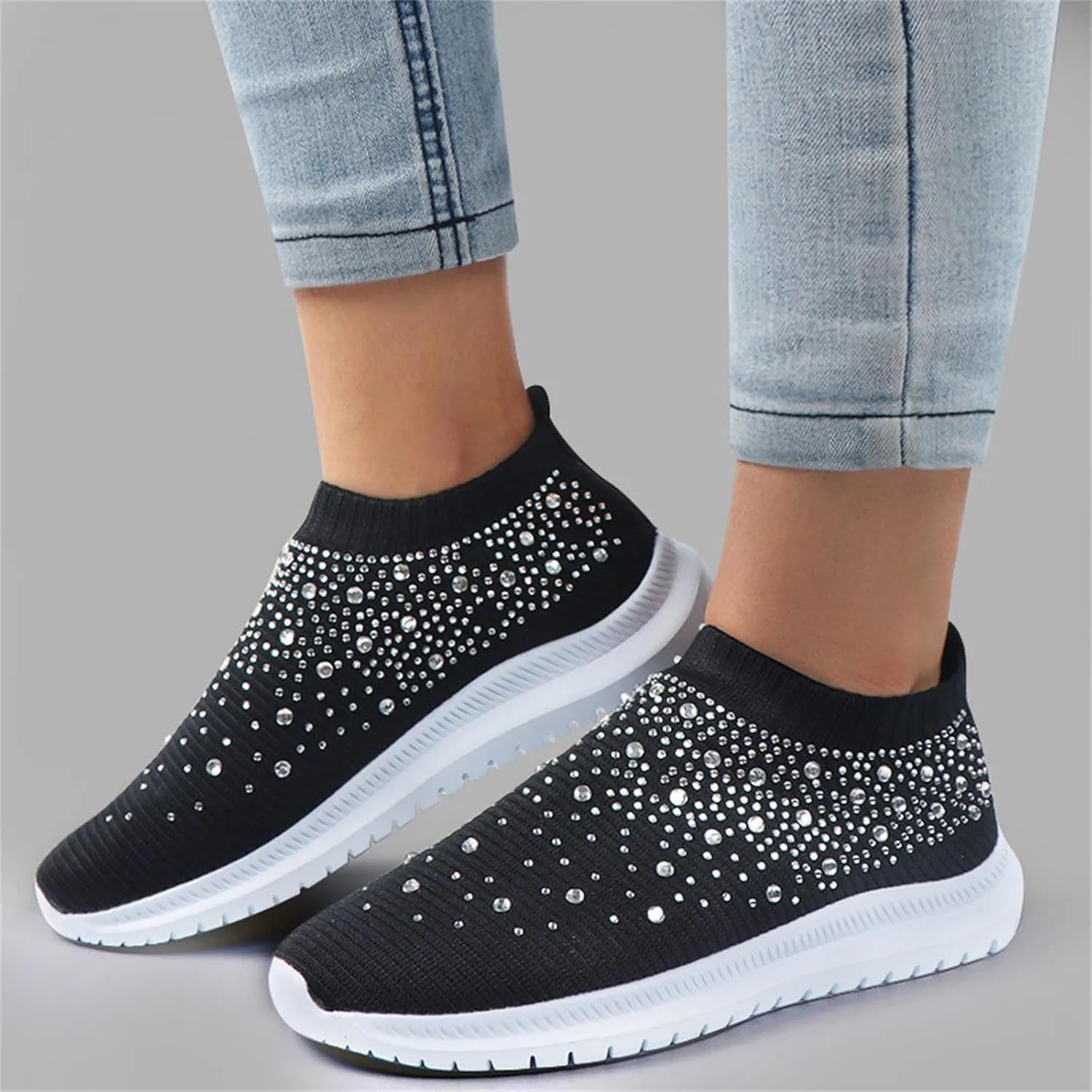 Lausiuoe Women's Fashion Sneakers Slip On Running Shoes Ladies Walking Tennis Mesh Lightweight Breathable Casual Shoes