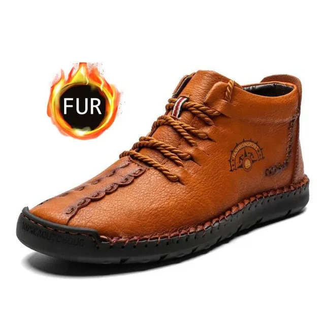 Leather Casual Shoes Men Handmade Vintage Flats Lace-up Hot Sale Moccasins