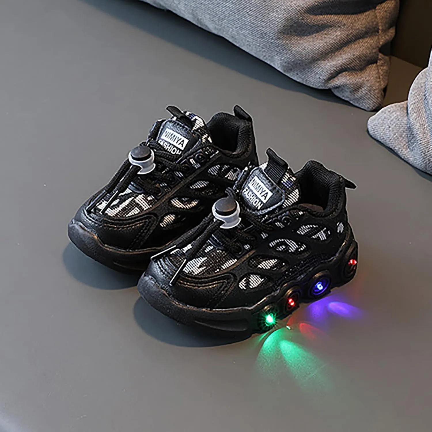Light Up Shoes for Kids Fashion Adjustable Strap Lace-Up Athletic Sport Walking Sneakers Outdoor Indoor Trainer