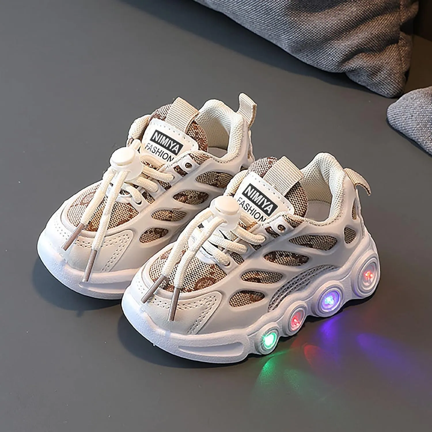 Light Up Shoes for Kids Fashion Adjustable Strap Lace-Up Athletic Sport Walking Sneakers Outdoor Indoor Trainer