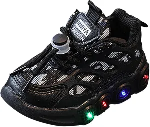 Light Up Shoes for Kids Fashion Adjustable Strap Lace-Up Athletic Sport Walking Sneakers Outdoor Indoor Trainer