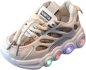 Light Up Shoes for Kids Fashion Adjustable Strap Lace-Up Athletic Sport Walking Sneakers Outdoor Indoor Trainer