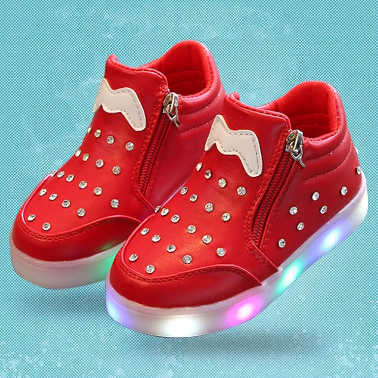 Little Boys Girls Toddler LED Flashing Sneakers Leather Zipper Flat Short Boots Lightweight Sport Shoes for Kids