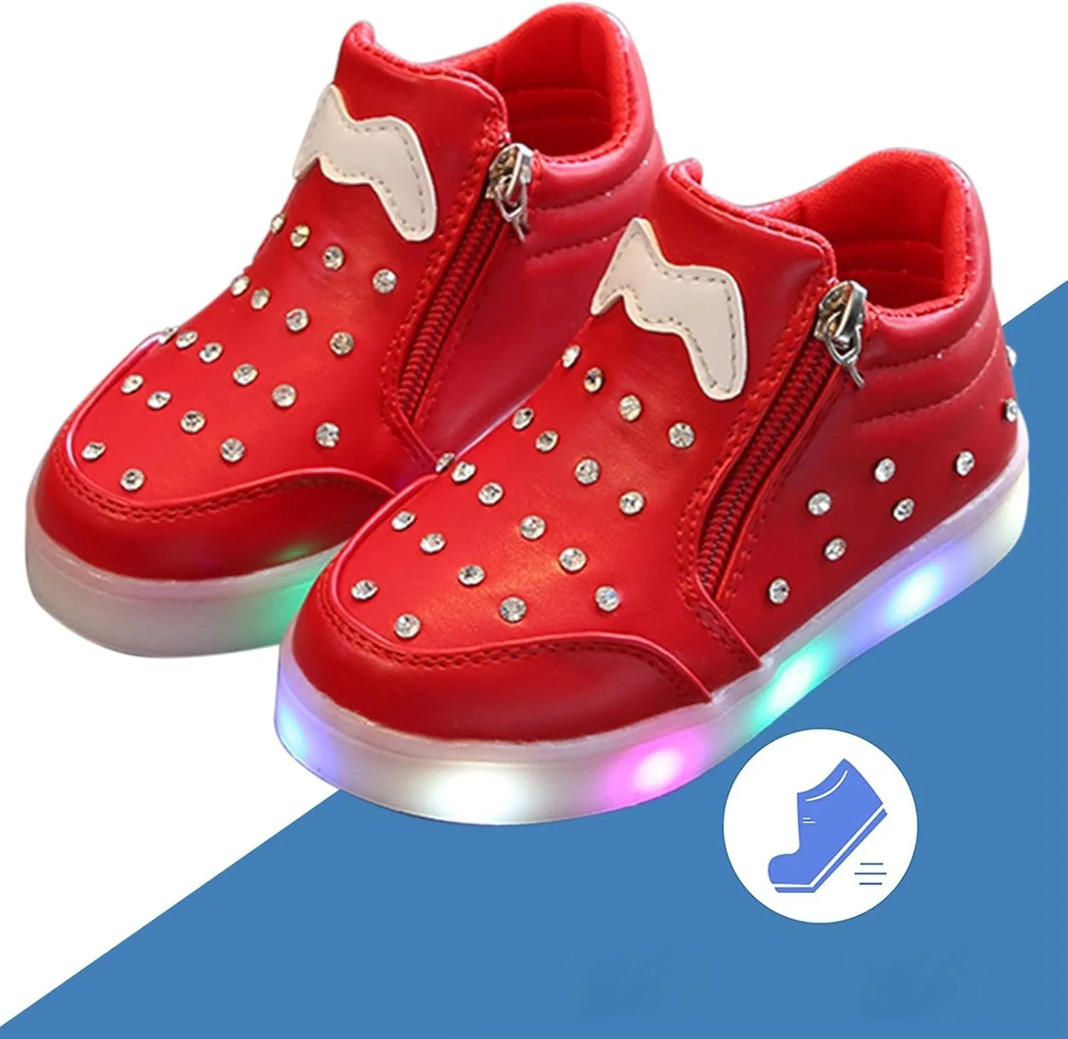 Little Boys Girls Toddler LED Flashing Sneakers Leather Zipper Flat Short Boots Lightweight Sport Shoes for Kids