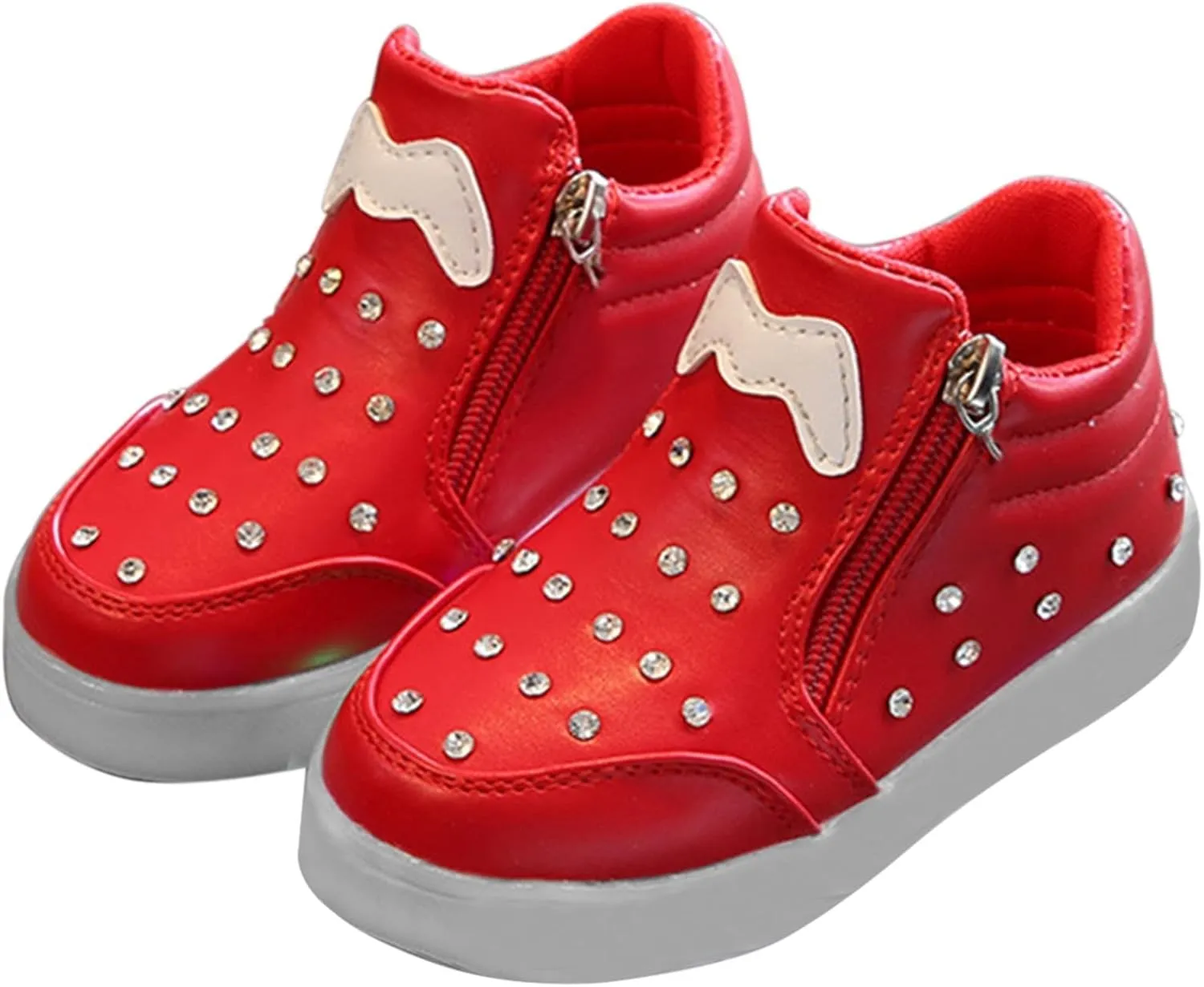 Little Boys Girls Toddler LED Flashing Sneakers Leather Zipper Flat Short Boots Lightweight Sport Shoes for Kids