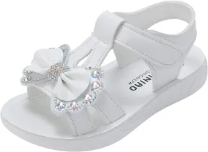 Little Girls Sandals Open Toe Cute Flat Dress Sandals Outdoor Fashion Summer Shoes Toddler First Walkers Shoes (White, 7-8 Years Little Child)