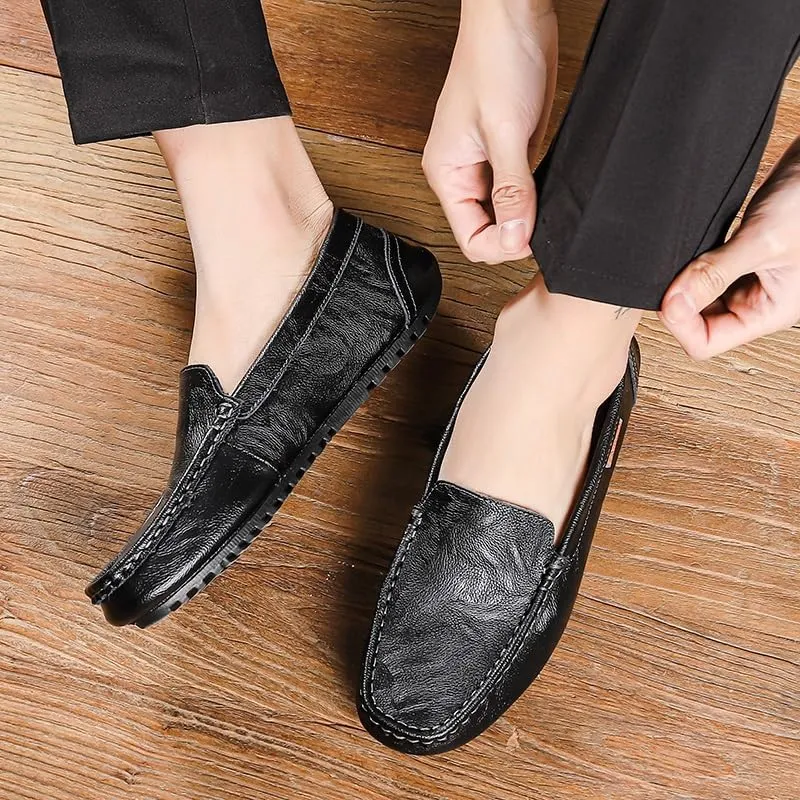 Loafers for Men Square Toe Faux Leather Moccasins Shoes Flat Heel Lightweight Flexible Classic Prom Casual Driving Office (Color : Black, Size : 6)