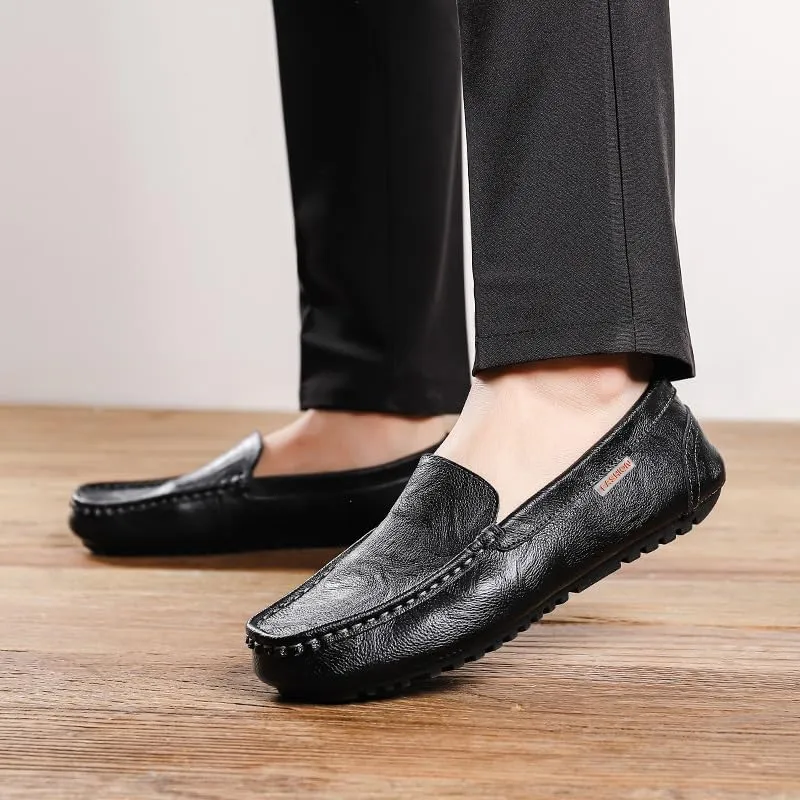 Loafers for Men Square Toe Faux Leather Moccasins Shoes Flat Heel Lightweight Flexible Classic Prom Casual Driving Office (Color : Black, Size : 6)
