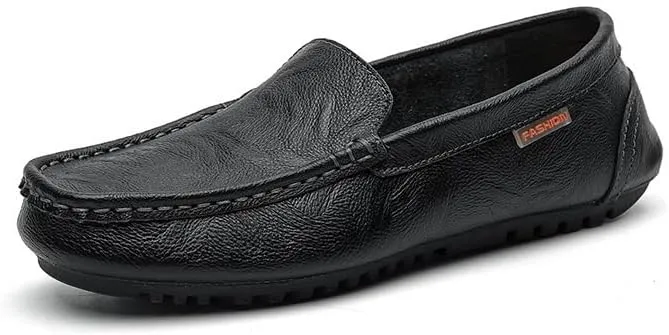 Loafers for Men Square Toe Faux Leather Moccasins Shoes Flat Heel Lightweight Flexible Classic Prom Casual Driving Office (Color : Black, Size : 6)