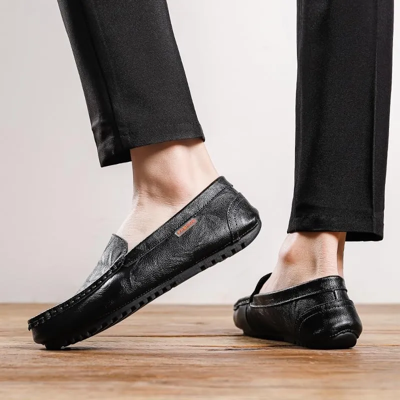 Loafers for Men Square Toe Faux Leather Moccasins Shoes Flat Heel Lightweight Flexible Classic Prom Casual Driving Office (Color : Black, Size : 6)