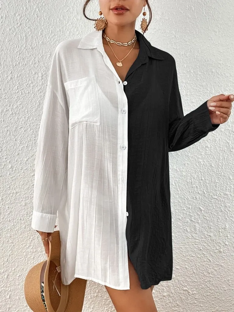 Long Sleeve Beach Swim Cover Up Top