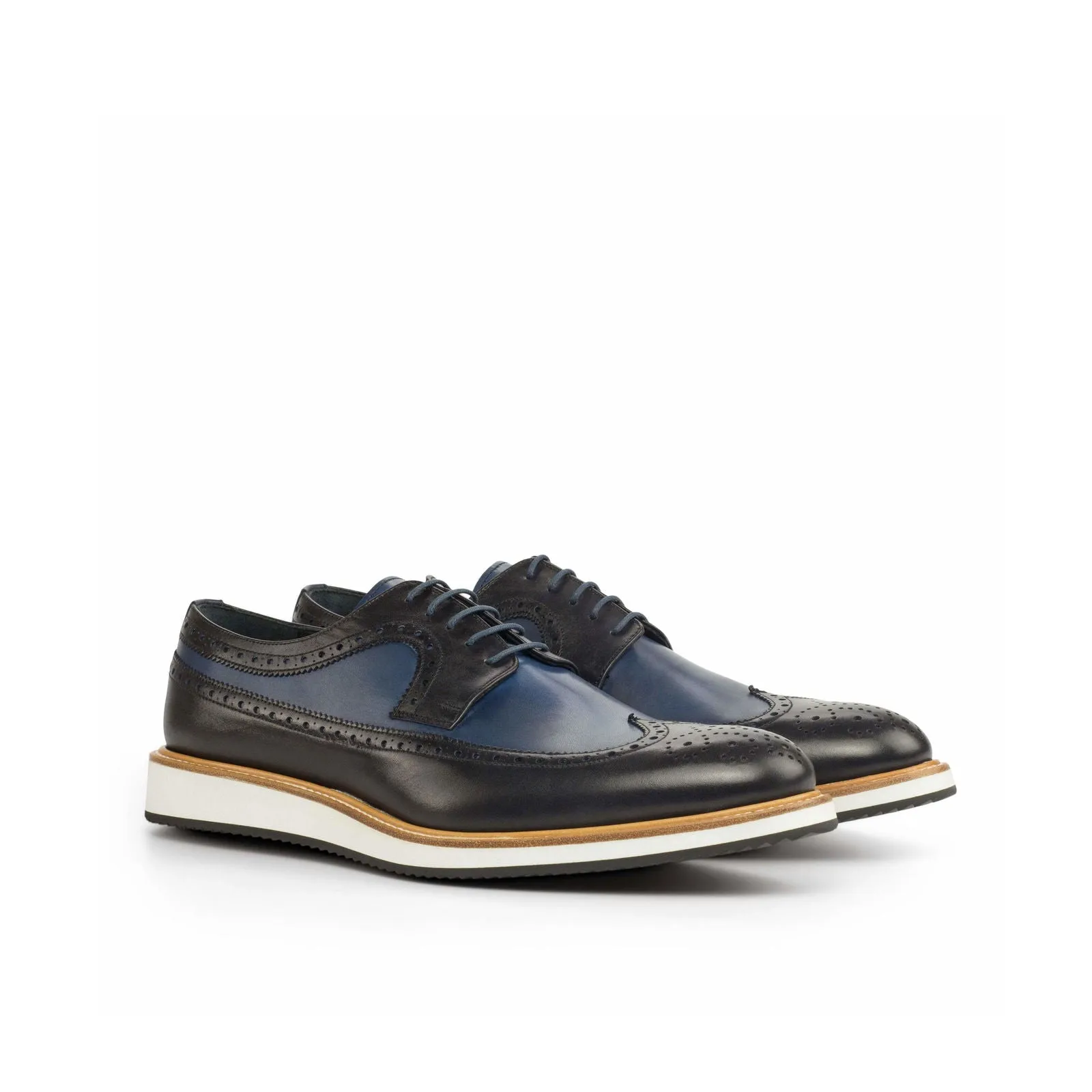 Longwing Blucher-Painted Calf, Box Calf, Blue, Black