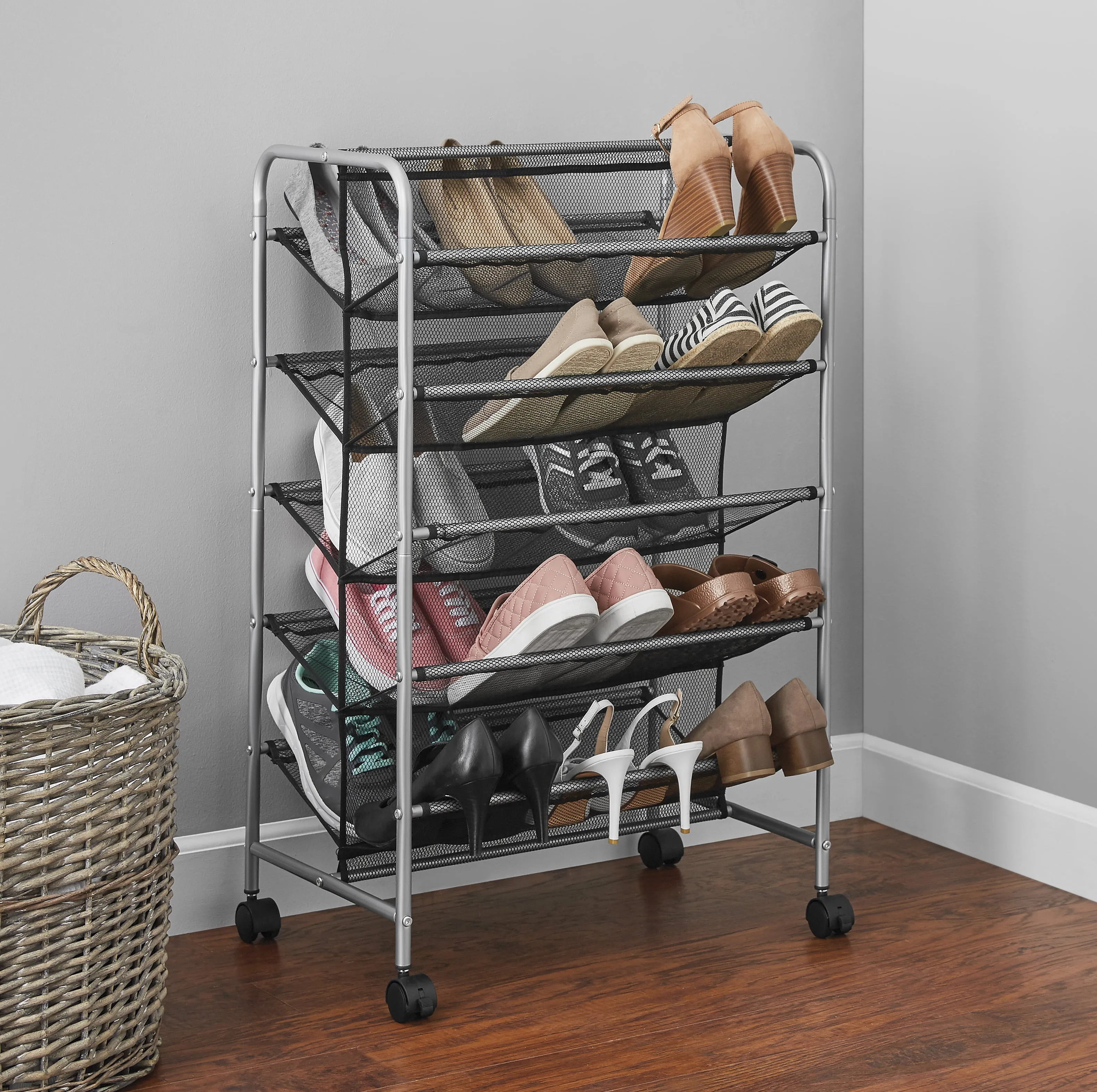 Mainstays 5 Tier, 30 Pair, Metal Mesh Shoe Rack