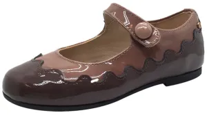 Manuela de Juan Girl's Amie Mauve & Pink Patent Scallop Edge Two Tone Leather Mary Jane Flats
