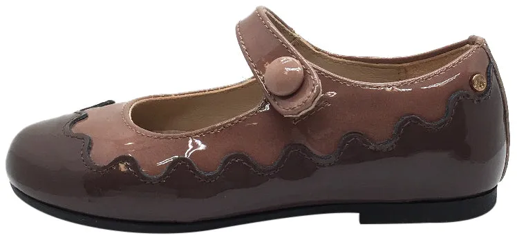 Manuela de Juan Girl's Amie Mauve & Pink Patent Scallop Edge Two Tone Leather Mary Jane Flats