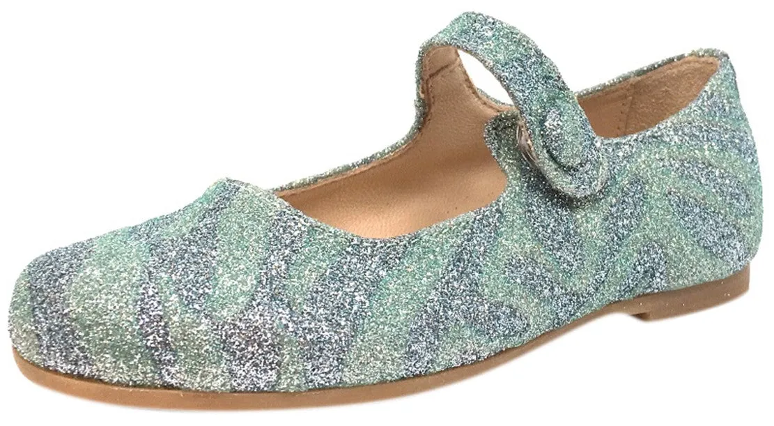 Manuela de Juan Mimi Aqua Glitter Leather Snap Mary Jane Flat Shoe