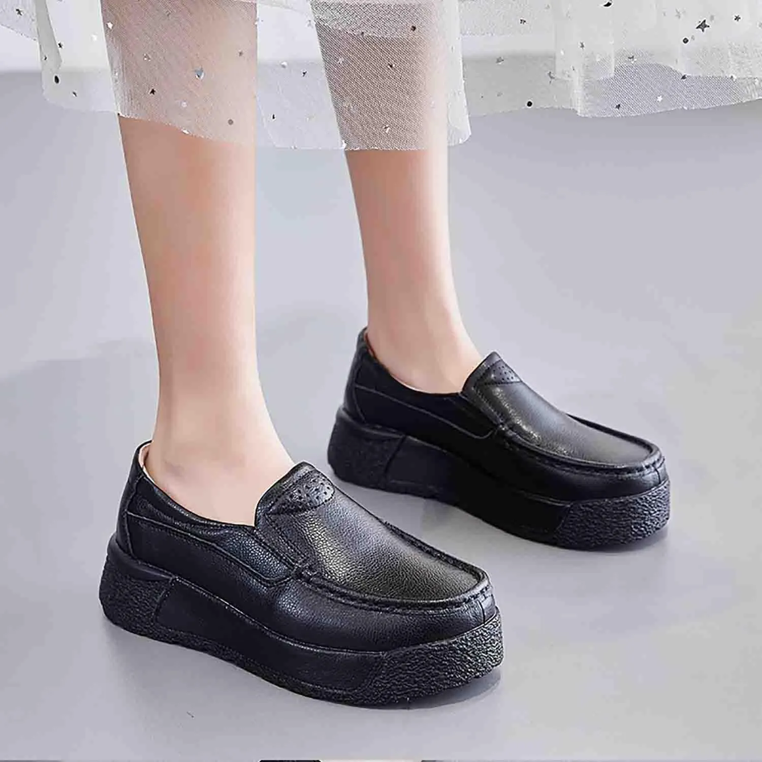 MEBAMY Women's Casual Platform Loafers Lightweight and Non-Slip Wedge Fashion Slip-On Sneaker for Women,White