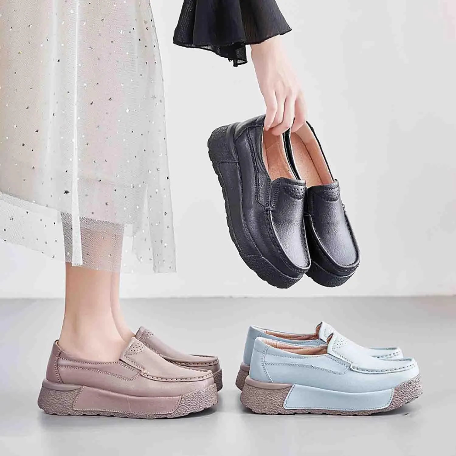 MEBAMY Women's Casual Platform Loafers Lightweight and Non-Slip Wedge Fashion Slip-On Sneaker for Women,White