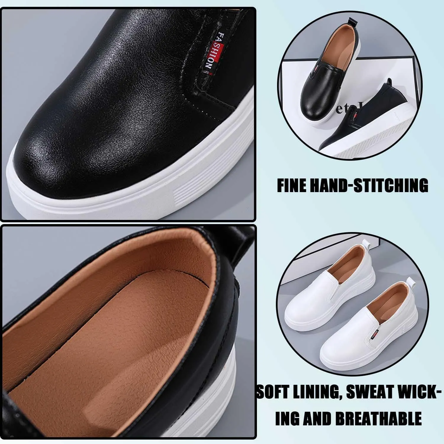 MEBAMY Women's Thick Sole Slip-On Loafers Comfortable Arch Support Casual Thick-Soled Casual Shoes Non-Slip Low-Top Loafers Shoes for Women Black