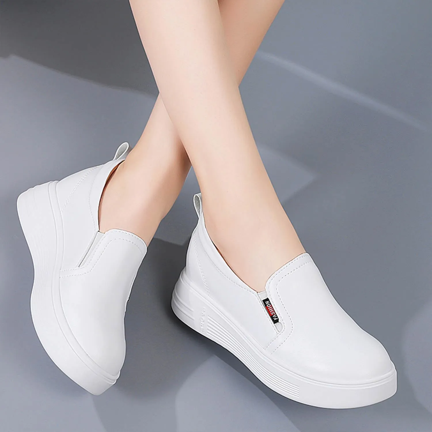 MEBAMY Women's Thick Sole Slip-On Loafers Comfortable Arch Support Casual Thick-Soled Casual Shoes Non-Slip Low-Top Loafers Shoes for Women Black