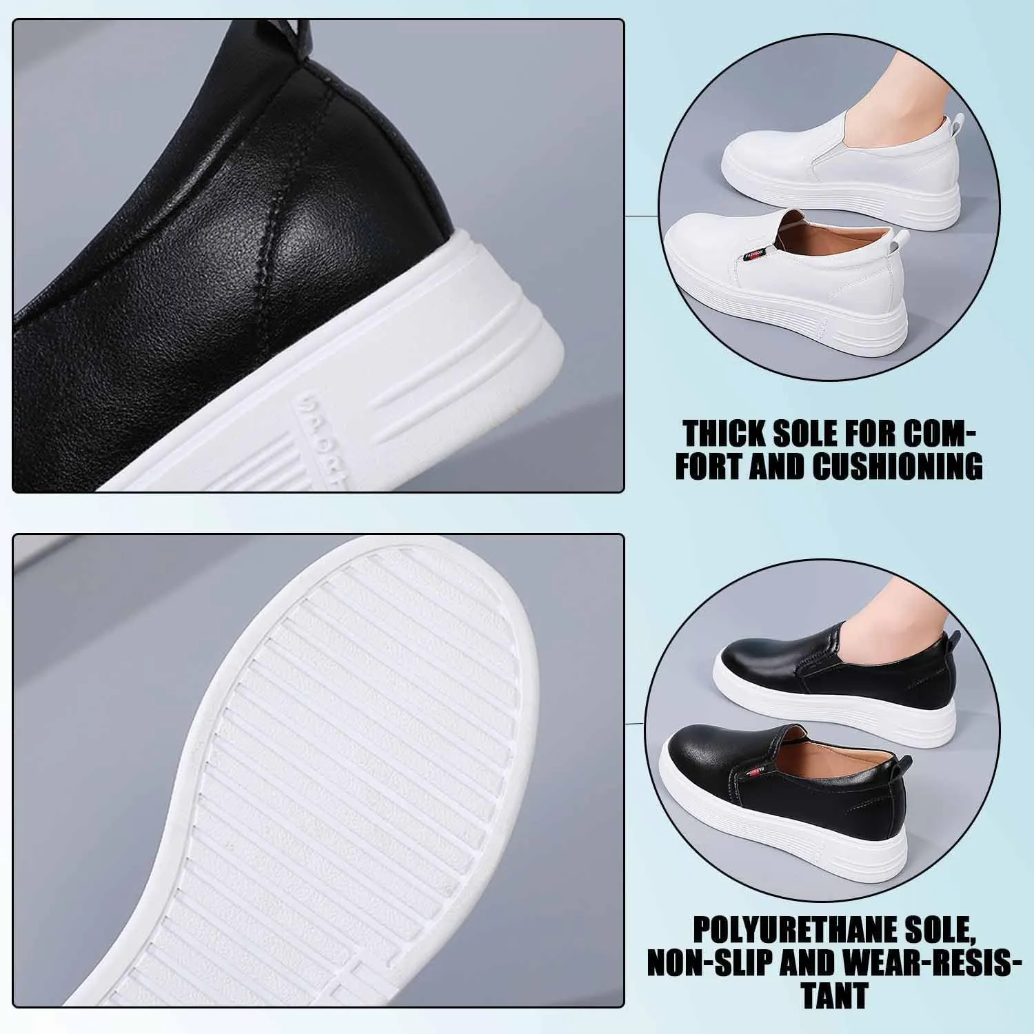 MEBAMY Women's Thick Sole Slip-On Loafers Comfortable Arch Support Casual Thick-Soled Casual Shoes Non-Slip Low-Top Loafers Shoes for Women Black