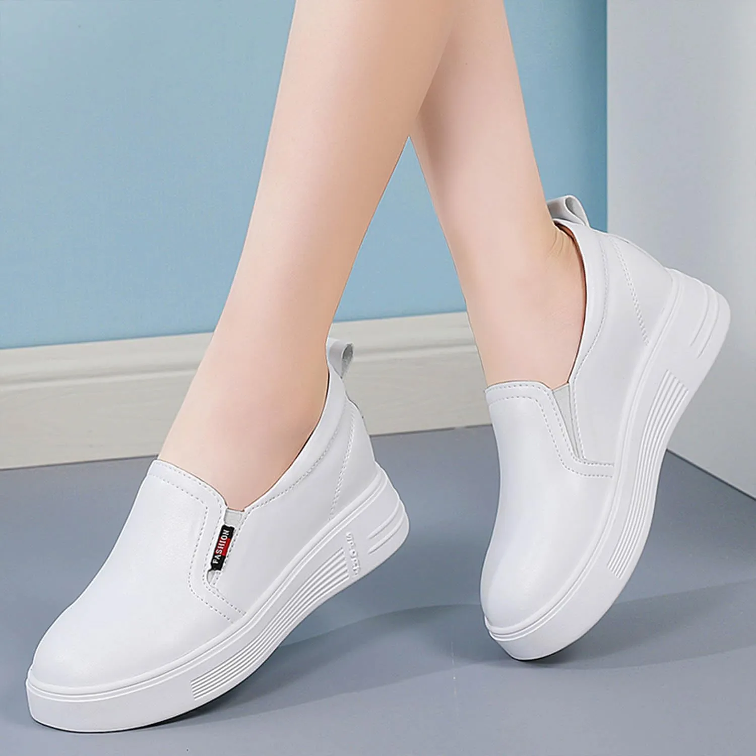 MEBAMY Women's Thick Sole Slip-On Loafers Comfortable Arch Support Casual Thick-Soled Casual Shoes Non-Slip Low-Top Loafers Shoes for Women Black