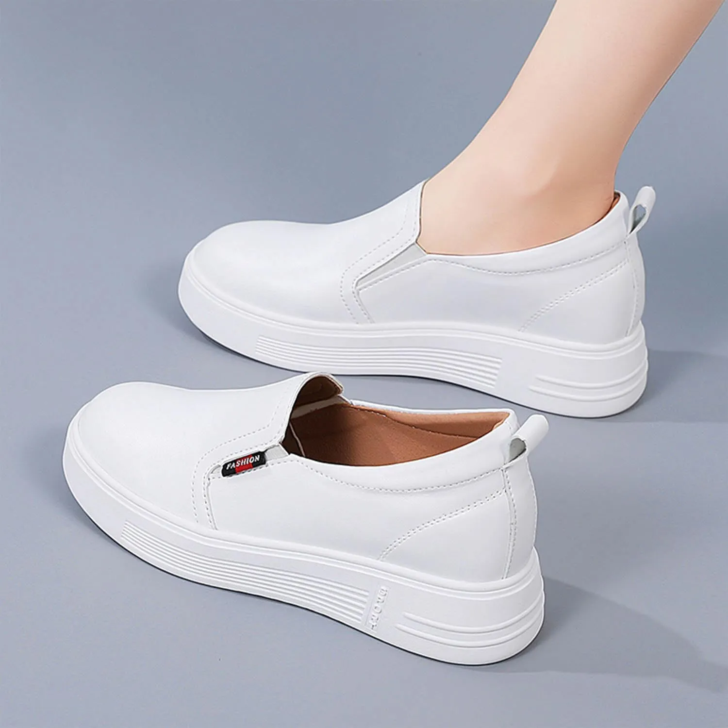 MEBAMY Women's Thick Sole Slip-On Loafers Comfortable Arch Support Casual Thick-Soled Casual Shoes Non-Slip Low-Top Loafers Shoes for Women Black
