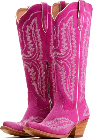 Meefit Cowboy Boots for Women Knee High Cowgirl Boots Pointed Toe Chunky Heel Western Retro Country Boots,Vintage Tall Boots