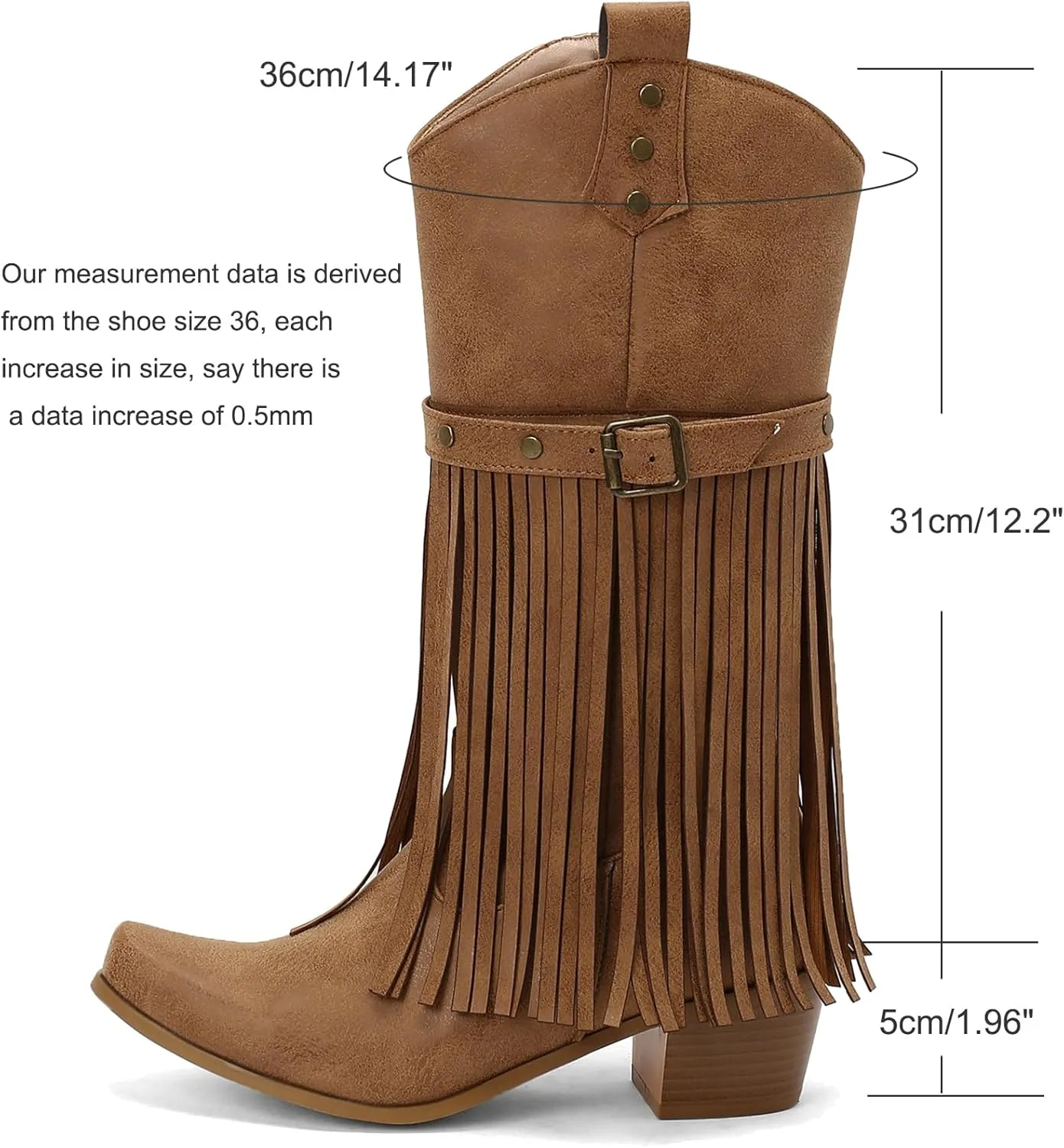 Meefit Fringe Knee High Cowboy Boots Women Tassel Cowgirl Boots Chunky Heel Mid Calf Western Boots Fashion Tall Boots with Zipper
