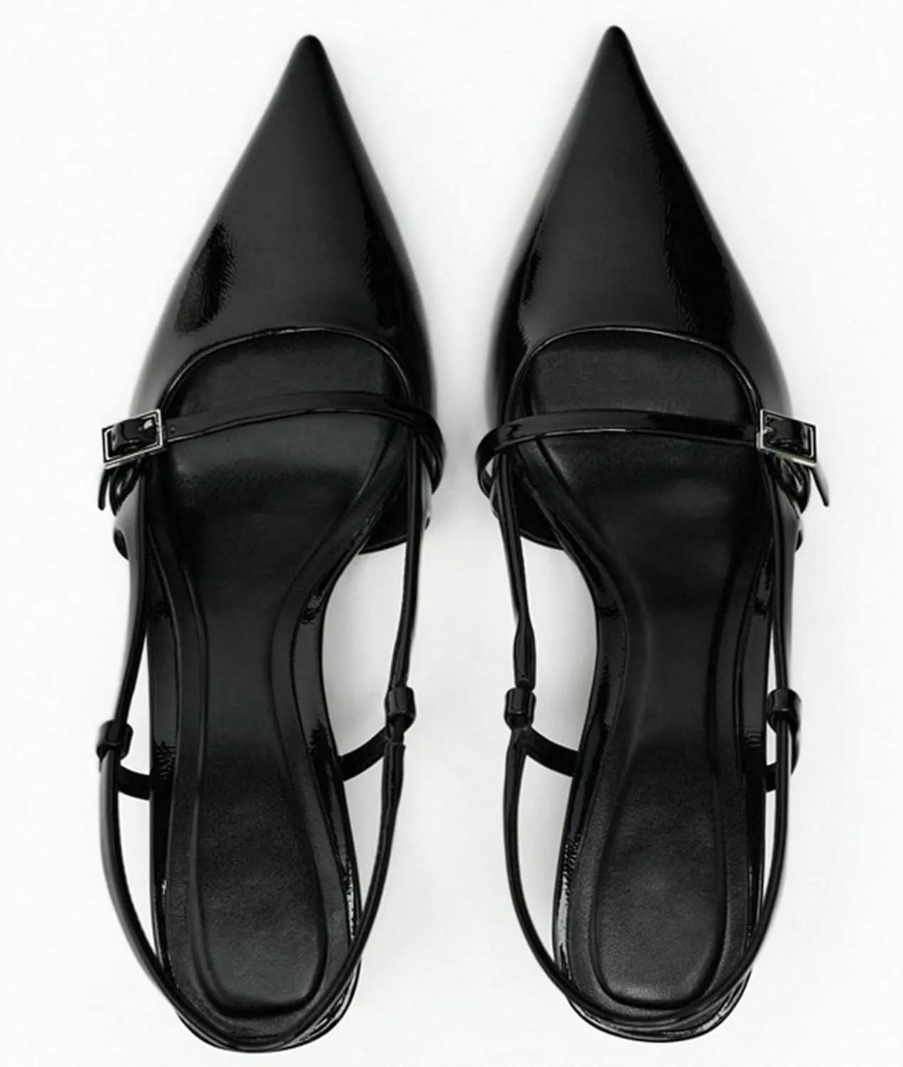 Meefit Pointed Toe Kitten Heel Slingbacks for Women Patent Leather Low Heel Buckle Pumps Comfortable Dress Shoes