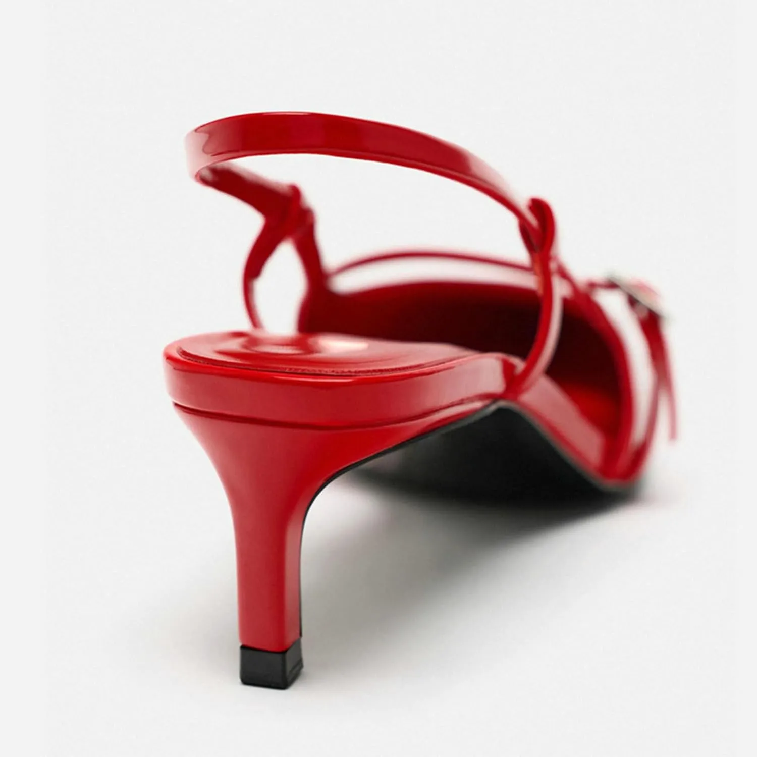 Meefit Pointed Toe Kitten Heel Slingbacks for Women Patent Leather Low Heel Buckle Pumps Comfortable Dress Shoes