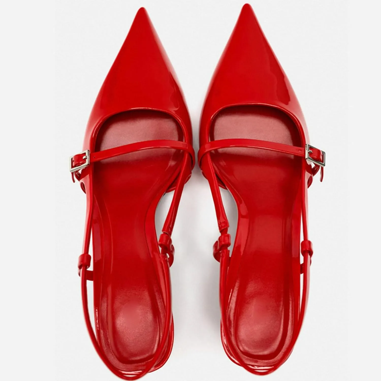 Meefit Pointed Toe Kitten Heel Slingbacks for Women Patent Leather Low Heel Buckle Pumps Comfortable Dress Shoes
