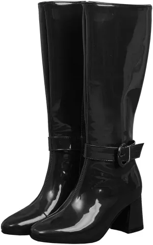 Meefit Women Block Heel Knee High Riding Boots Classic Round Toe Zip Up Tall Boot