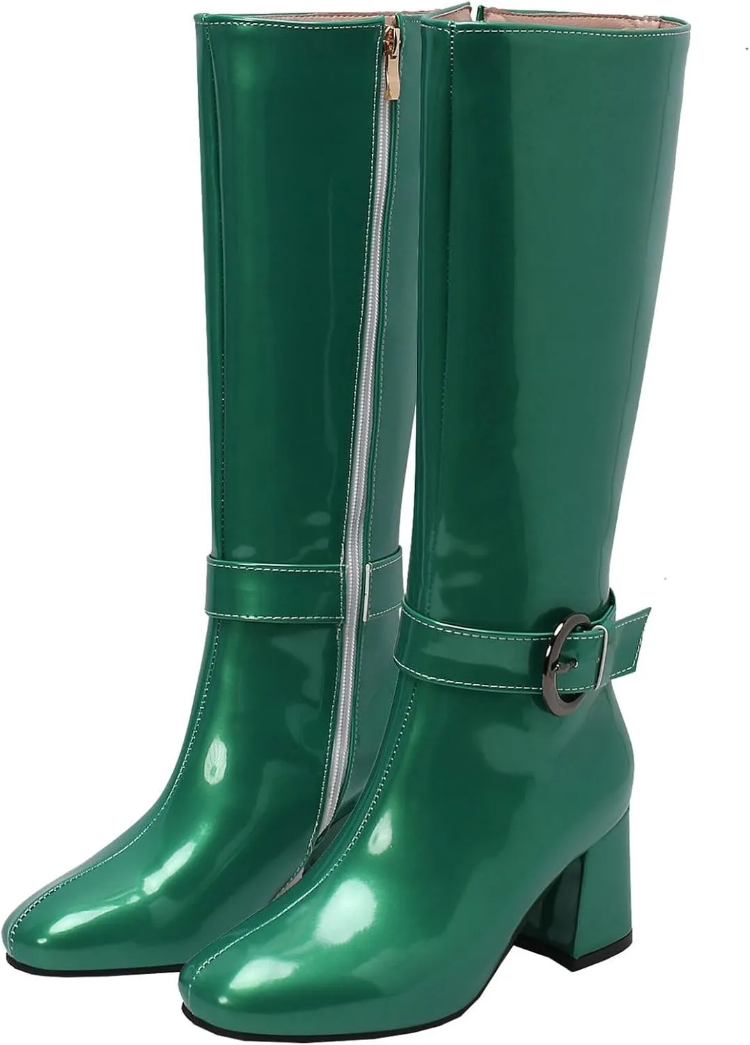 Meefit Women Block Heel Knee High Riding Boots Classic Round Toe Zip Up Tall Boot