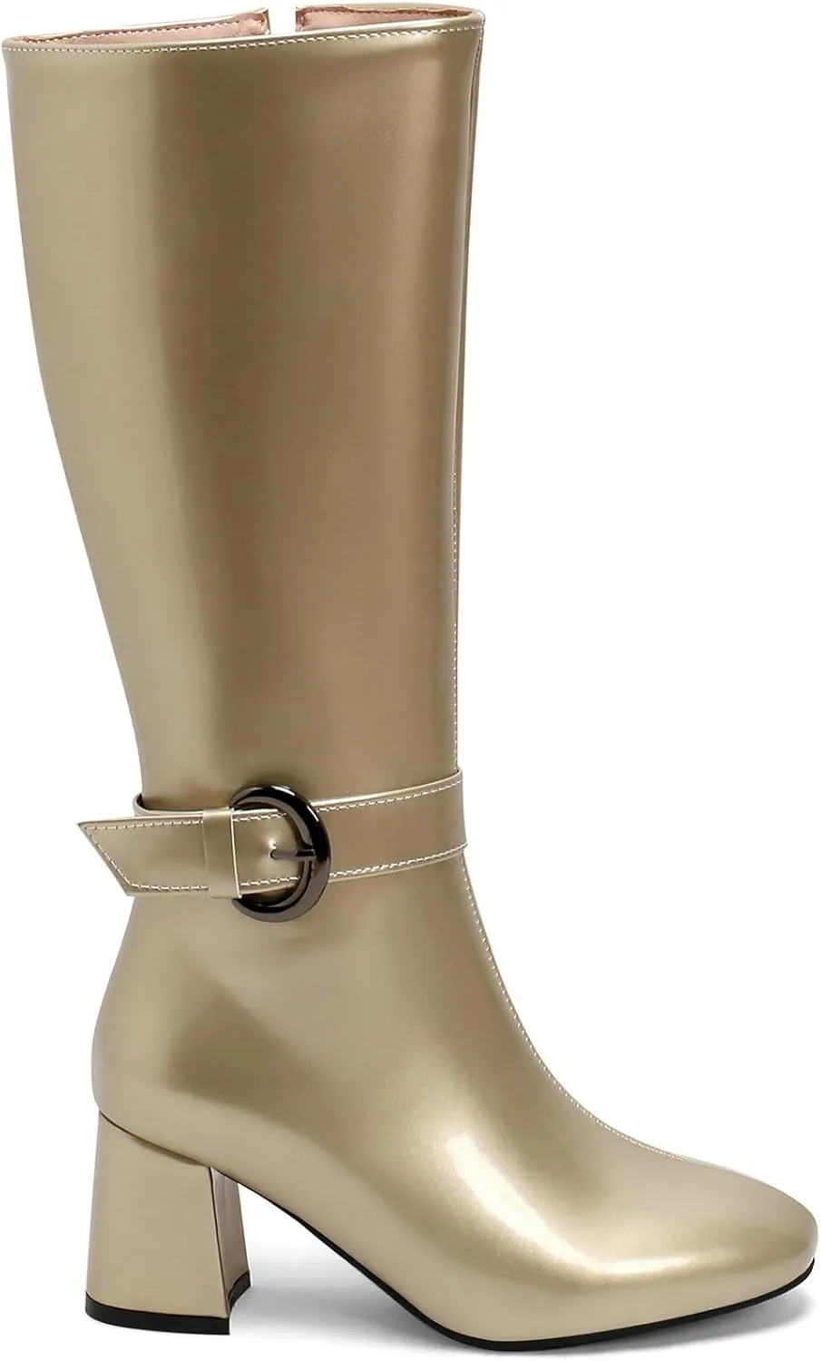 Meefit Women Block Heel Knee High Riding Boots Classic Round Toe Zip Up Tall Boot