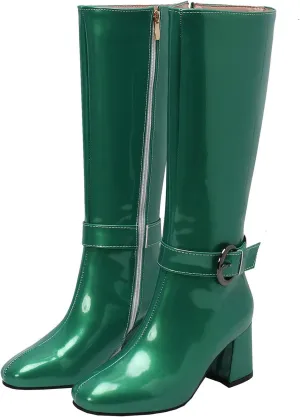 Meefit Women Block Heel Knee High Riding Boots Classic Round Toe Zip Up Tall Boot