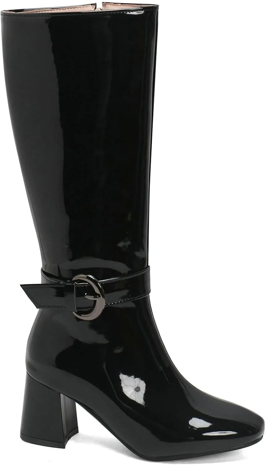 Meefit Women Block Heel Knee High Riding Boots Classic Round Toe Zip Up Tall Boot