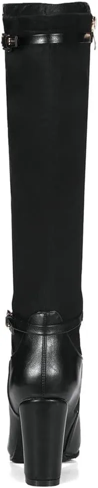 Meefit Women Block Heel Knee High Riding Boots Classic Round Toe Zip Up Tall Boot