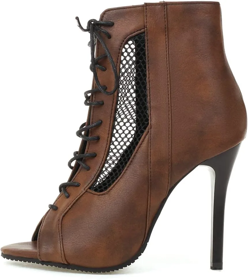 Meefit Women Lace Up Gladiator Sandals Stiletto High Heel Peep Toe Cut Out Sandals