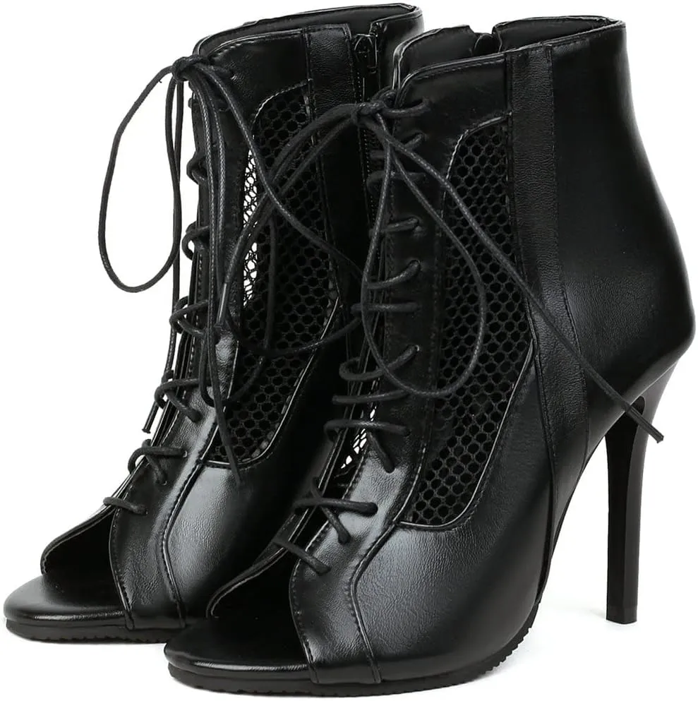 Meefit Women Lace Up Gladiator Sandals Stiletto High Heel Peep Toe Cut Out Sandals